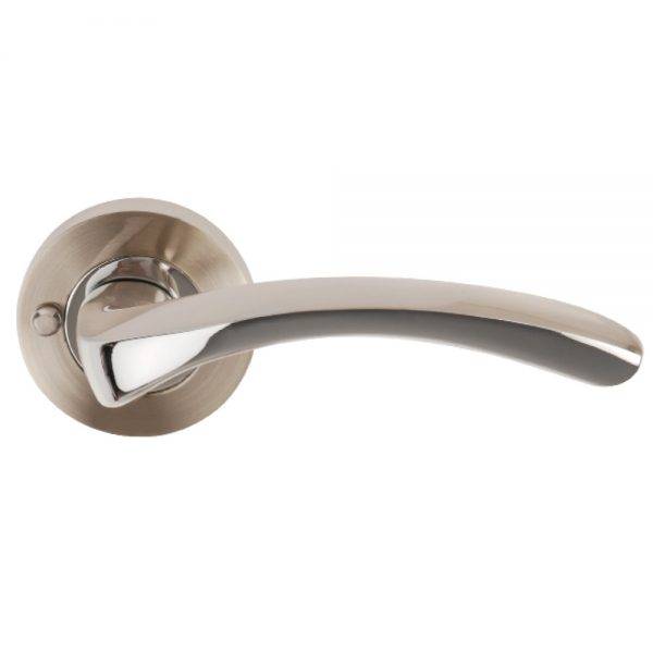 Dale Arc Lever on Round Rose Push Button Privacy Pol Chr/Satin Nickel
